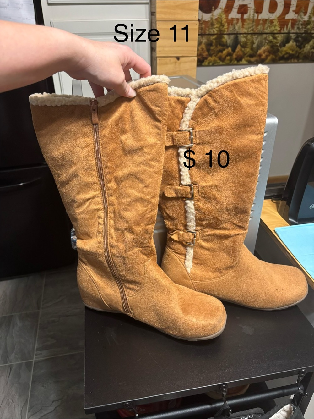 Women’s Tan Winter Faux-Shearling Mid-Calf Boots